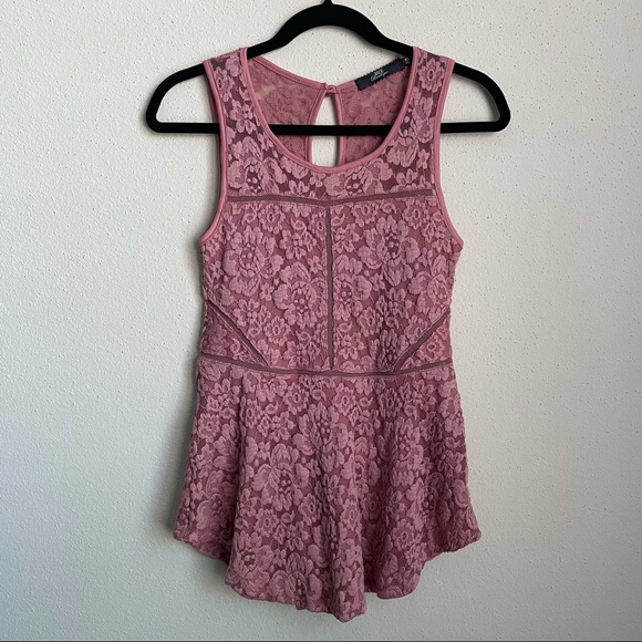 BKE Boutique Pink Lace Peplum Tank Top - Picture 2 of 9